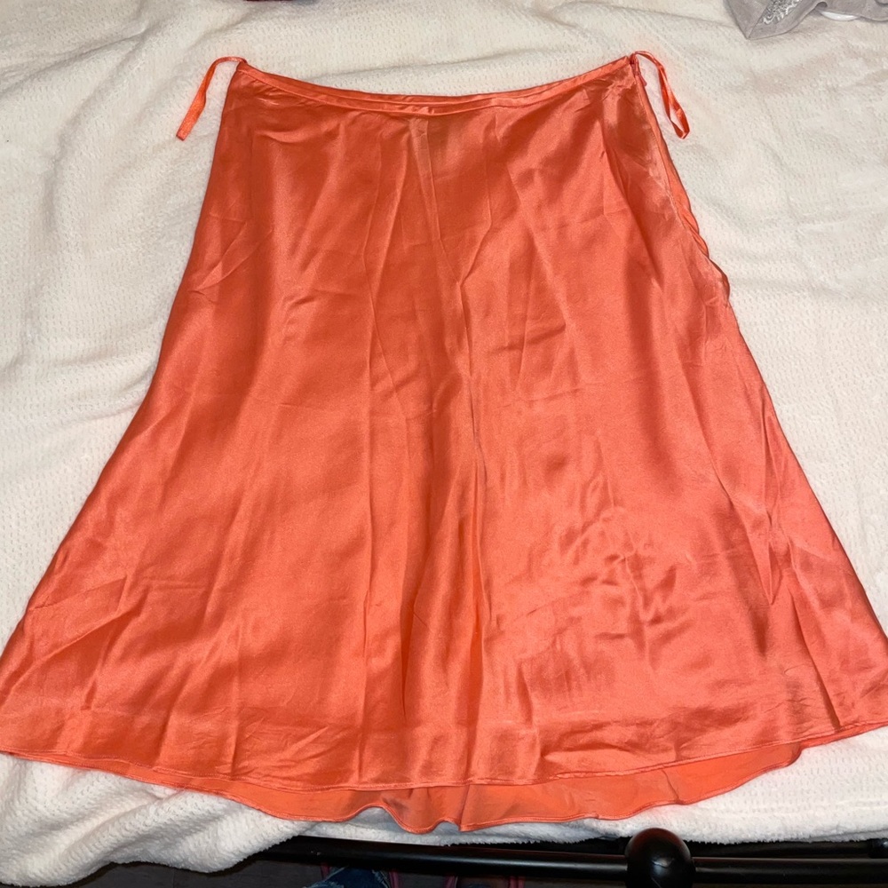 Ralph Lauren, 100% Silk, Coral/Salmon, Midi, Zip & Clasp, Lined